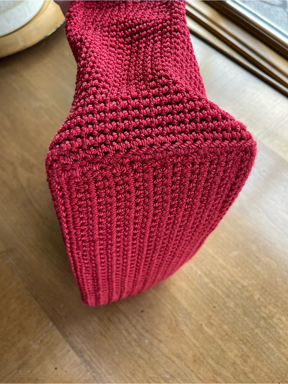 The Sak Red Crochet Top Handle Small Tote Bag - Picture 7 of 12